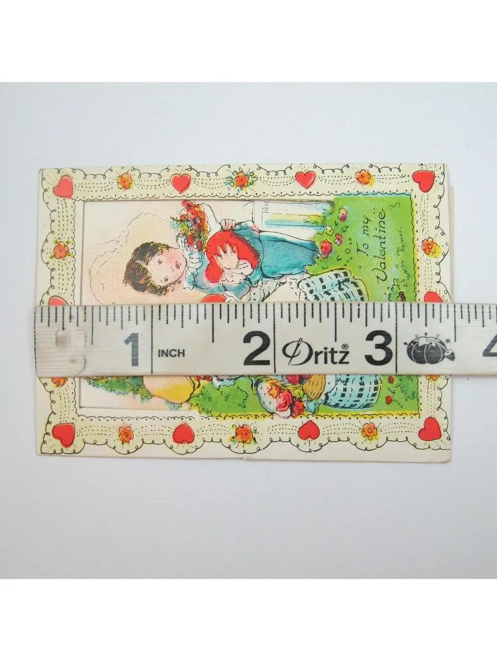 Vintage Valentine Die cut Fold 3D Card Girl & Boy 1800s Dress 1920s-30s UNSIGNED